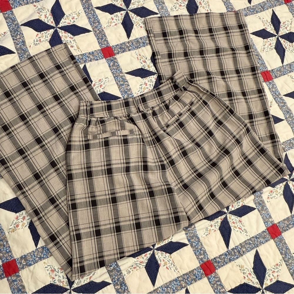 Vestique Maeve High Waisted Plaid Wide Leg Trousers - Gray & Black - M - Picture 5 of 6
